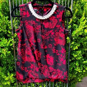 Alfani red/black dressy tank w/ pearl & rhinestone beaded neckline SP